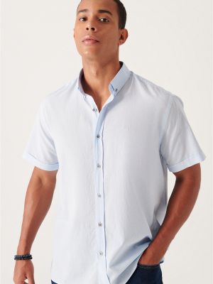 Kokvilnas krekls ar pogām ar īsām piedurknēm Avva zils