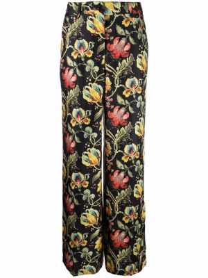 Ravne hlače s cvetličnim vzorcem s potiskom Alberto Biani črna