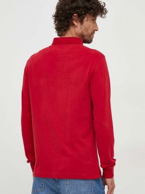 Bavlněné tričko s dlouhým rukávem s dlouhými rukávy s aplikacemi La Martina červené