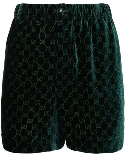 Žametne kratke hlače iz rebrastega žameta Gucci zelena