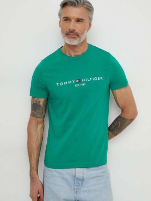 Koszulka bawełniana z nadrukiem Tommy Hilfiger zielona
