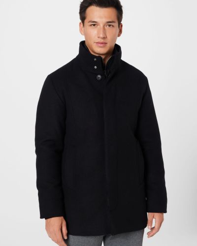 Vlnený priliehavý zimný kabát Jack & Jones čierna