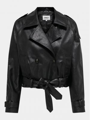 Priliehavá kožená bunda z ekologickej kože Only čierna