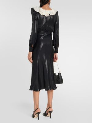 Žametna midi obleka iz rebrastega žameta Alessandra Rich črna