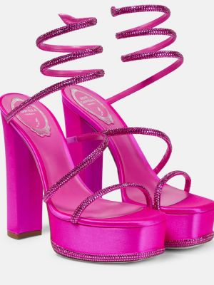 Сатенени сандали на платформе René Caovilla розово