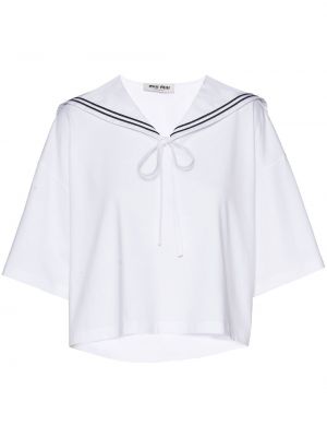 Biała haftowana bluzka bawełniana Miu Miu