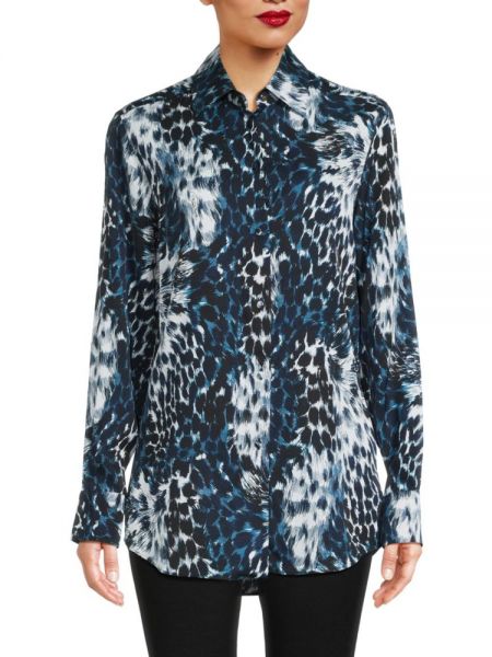 Леопардовая рубашка на пуговицах с принтом Roberto Cavalli синяя