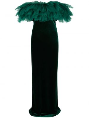 Aksamitna sukienka wieczorowa z falbankami Ana Radu zielona