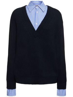 Suéter de algodón con escote v Msgm azul