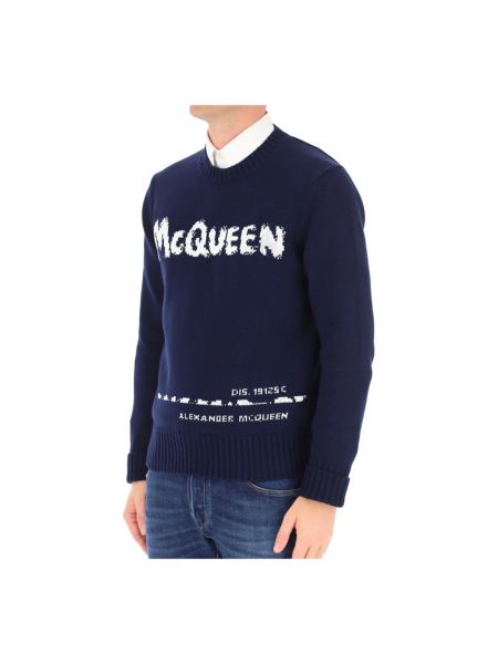 Sweter z nadrukiem Alexander Mcqueen niebieski