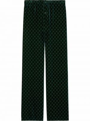 Žametne ravne hlače iz rebrastega žameta Gucci zelena