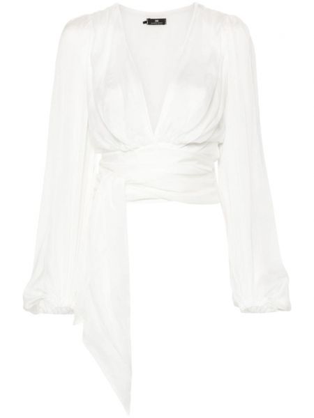 Прозрачна копринена блуза Elisabetta Franchi бяло