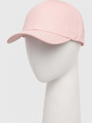 Памучна шапка с козирки с апликация Guess розово