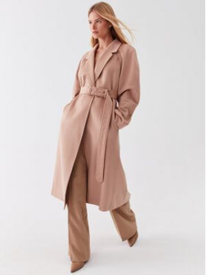 Бежевое шерстяное пальто Calvin Klein