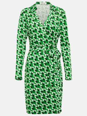 Hedvábné mini šaty s potiskem Diane Von Furstenberg - zelená