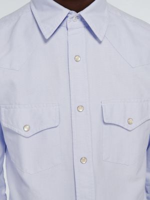 Bombažna srajca z dolgimi rokavi Tom Ford modra