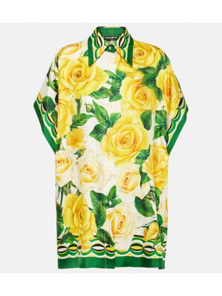 Svilena bluza s cvetličnim vzorcem Dolce&gabbana roza