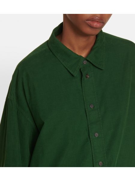 Bavlnená menčestrová košeľa The Row zelená