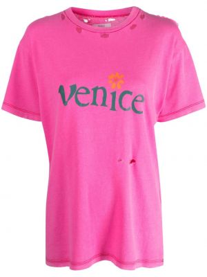 Tricou zdrențuiți cu imagine Erl roz