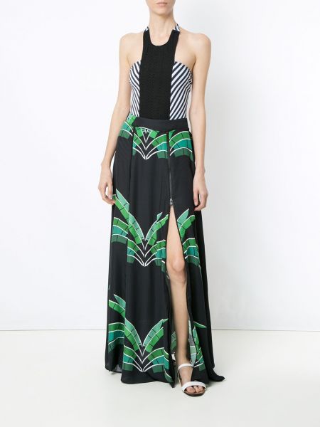 Dlouhá sukně s potiskem s tropickým vzorem Amir Slama černé