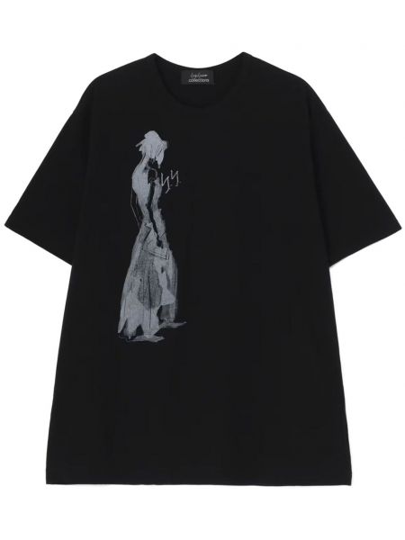 Памучна тениска с принт Yohji Yamamoto черно
