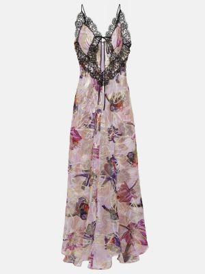 Čipkované kvetinové dlouhé šaty Rodarte fialová