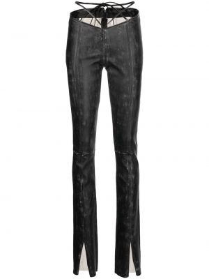 Kožené šněrovací kalhoty s nízkým pasem Manokhi - černá