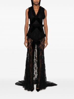 Sukienka wieczorowa z kokardką koronkowa Alessandra Rich czarna