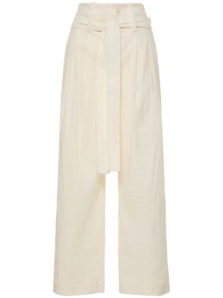 Lněné kalhoty Issey Miyake bílé