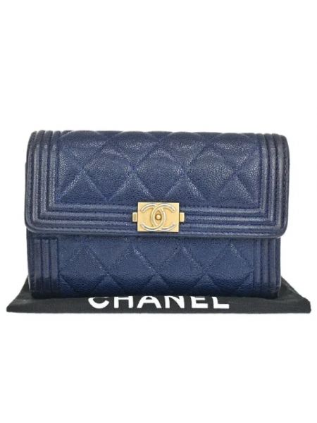 Portfel skórzany retro Chanel Vintage niebieski