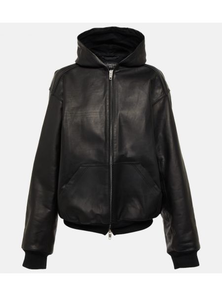 Kožna jakna s kapuljačom Balenciaga crna