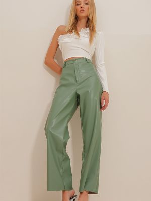 Spodnie skórzane Trend Alaçatı Stili zielone