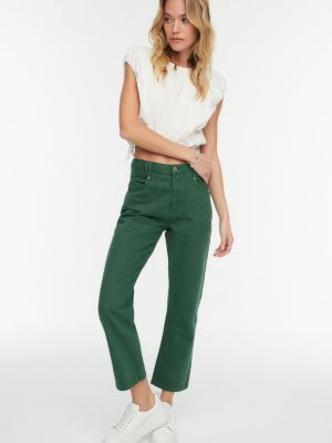 Straight fit džíny s vysokým pasem Trendyol zelené