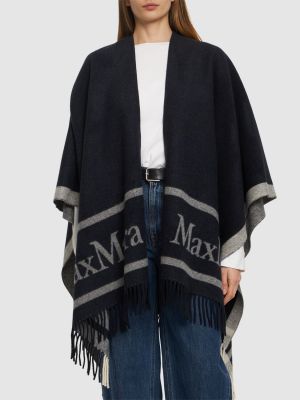 Poncho con flecos de lana Max Mara azul