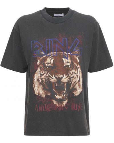 Koszulka z nadrukiem w tygrysie prążki Anine Bing czarna
