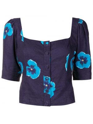 Bluză cu nasturi cu model floral cu imagine Isolda albastru