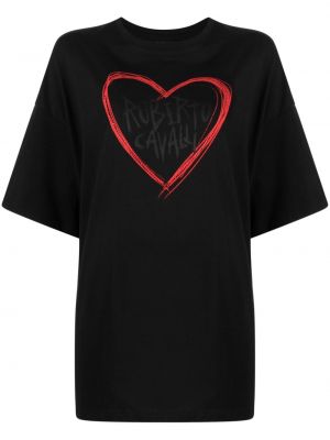 Тениска с принт със сърца Roberto Cavalli черно