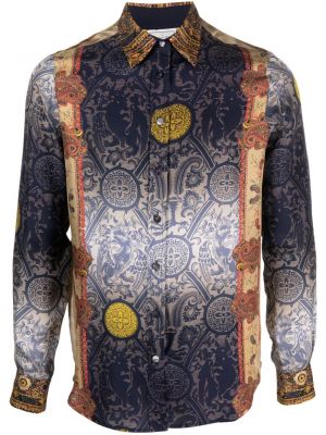Raštuota šilkinė marškiniai su paisley raštu Pierre-louis Mascia mėlyna