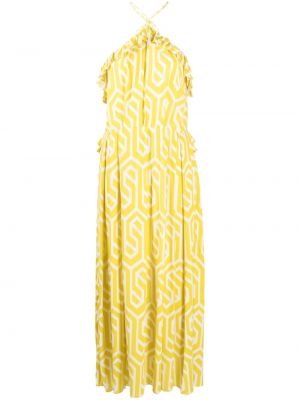 Sukienka z nadrukiem z falbankami Bambah żółta