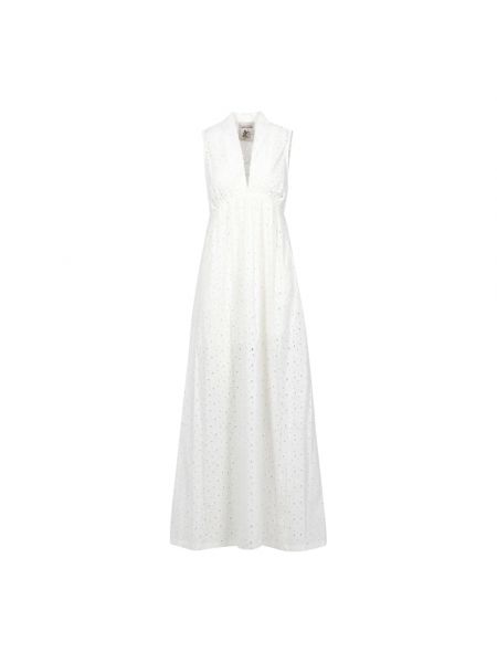 Haftowana sukienka długa bawełniana Semicouture biała