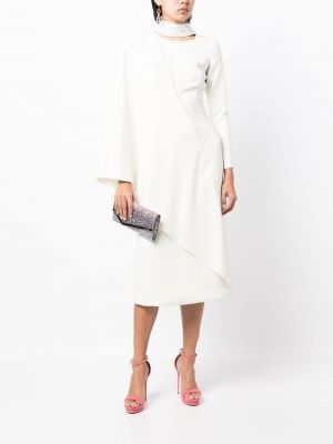 Drapiruotas siuvinėtas suknele kokteiline su blizgučiais Saiid Kobeisy balta