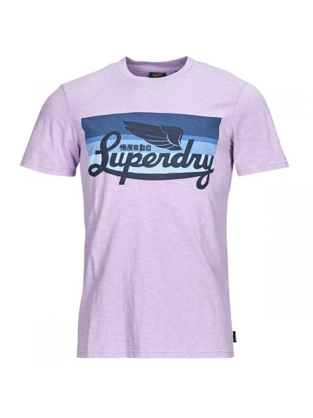 Pruhované tričko s krátkými rukávy Superdry fialové