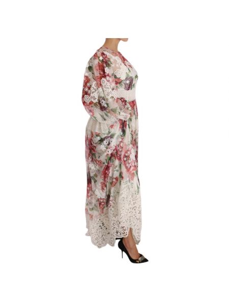 Jedwabna sukienka długa szyfonowa Dolce And Gabbana biała