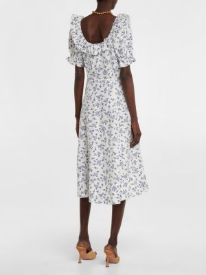 Lanena midi obleka s cvetličnim vzorcem Polo Ralph Lauren