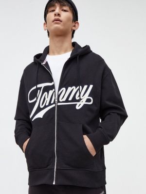 Pamučna hoodie s kapuljačom Tommy Jeans crna
