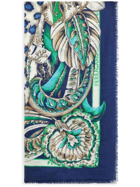 Κασκόλ κασμίρ με σχέδιο Ferragamo μπλε