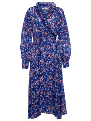 Kvetinové bavlnené midi šaty Marant Etoile modrá