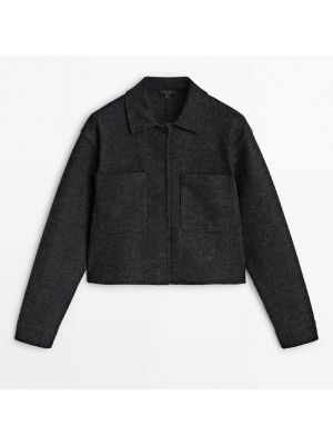 Фетровая шерстяная куртка с карманами Massimo Dutti серая