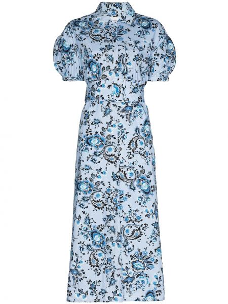 Φλοράλ βαμβακερή μίντι φόρεμα με σχέδιο Erdem μπλε