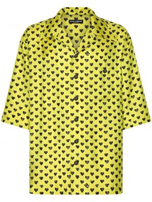 Копринена риза с принт със сърца Dolce & Gabbana жълто